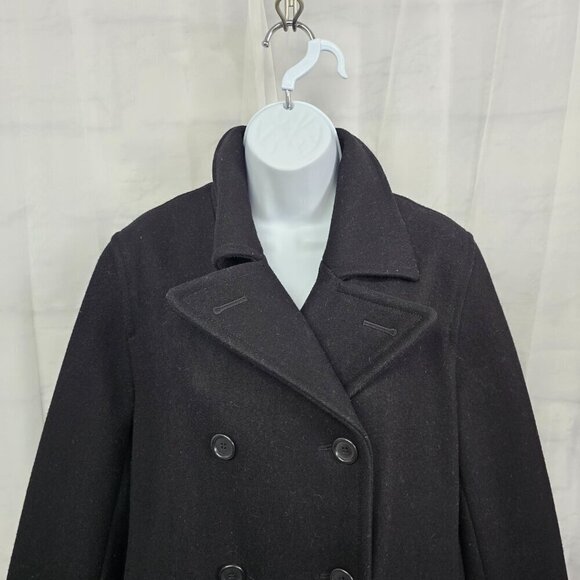 Vintage J. Crew Black Pea Car Coat Wool Blend Preppy Military Winter M - Picture 2 of 14